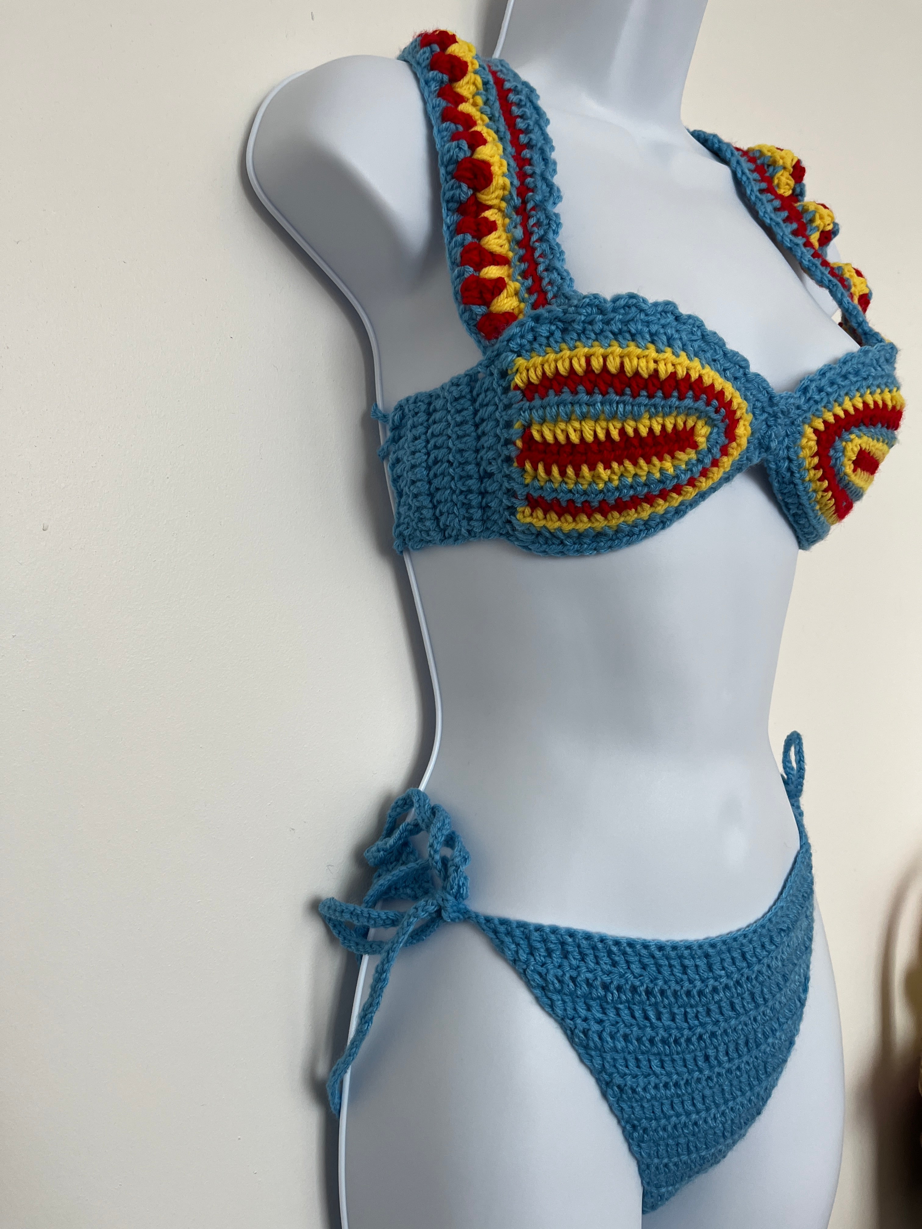 🌈 Retro Bold Crochet Swimsuit Set – Custom Colors Available