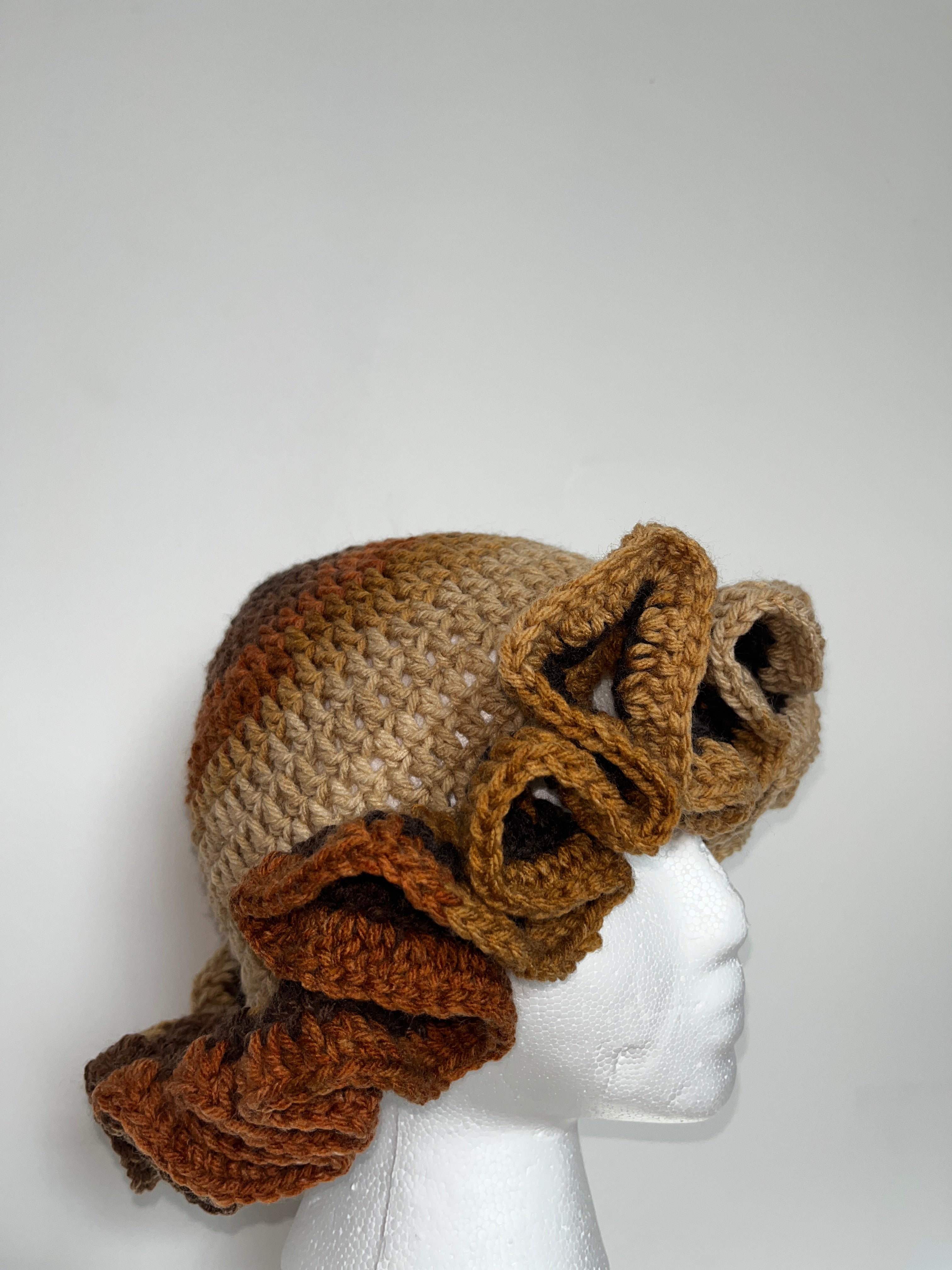 🤎 The Cocoa Swirl Ruffle Hat – Multi-Brown Edition