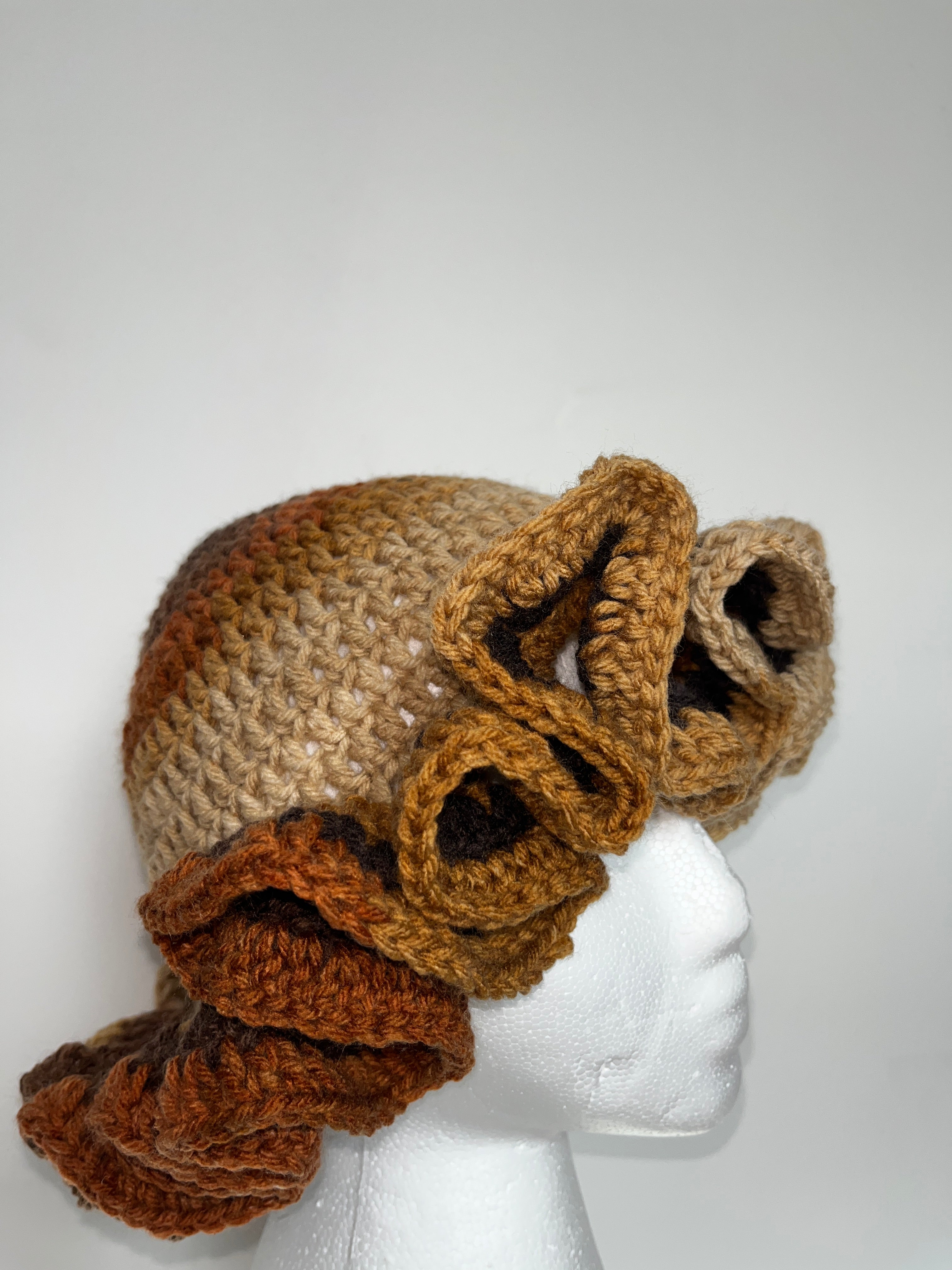 🤎 The Cocoa Swirl Ruffle Hat – Multi-Brown Edition