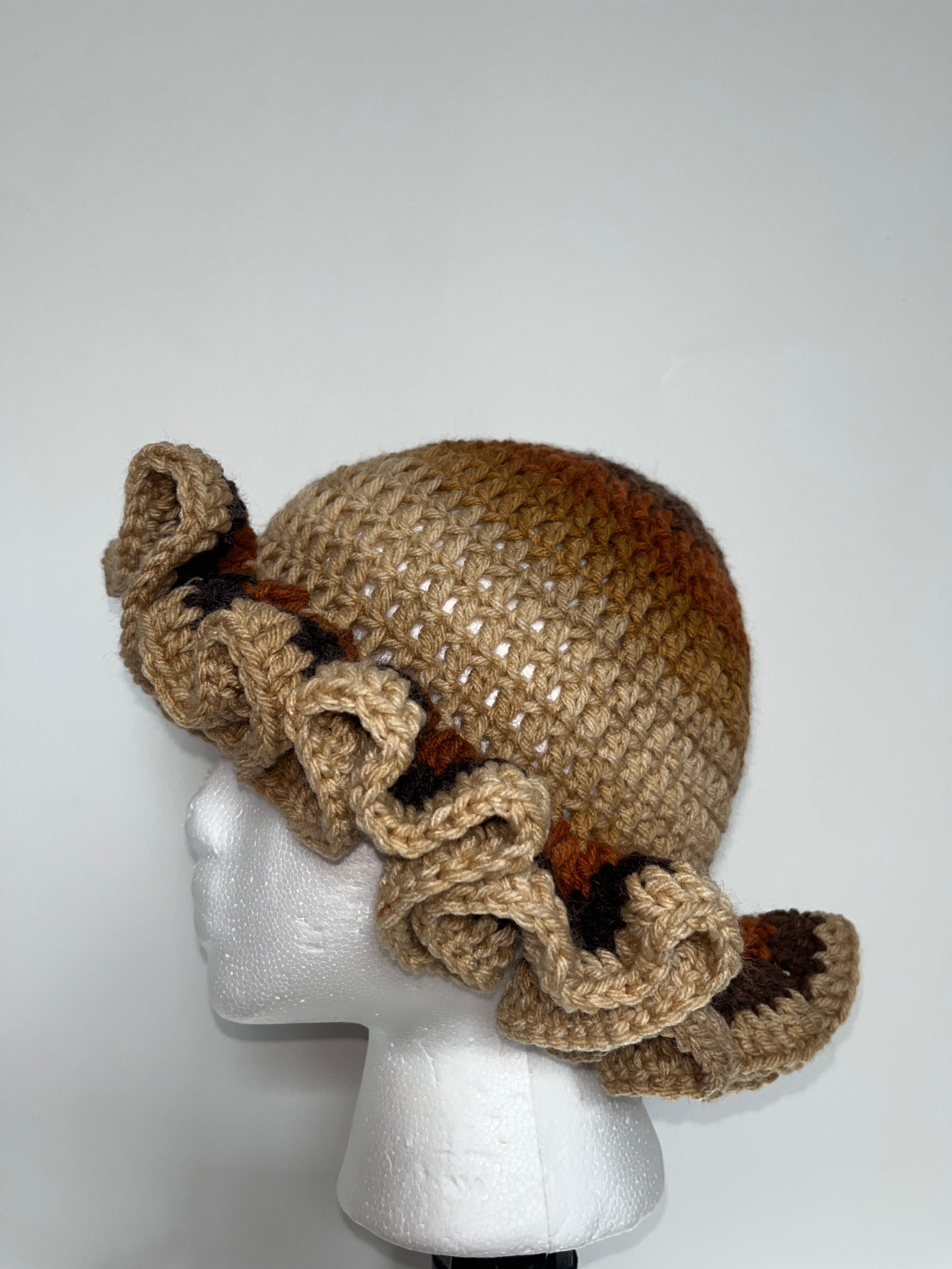 🤎 The Cocoa Swirl Ruffle Hat – Multi-Brown Edition