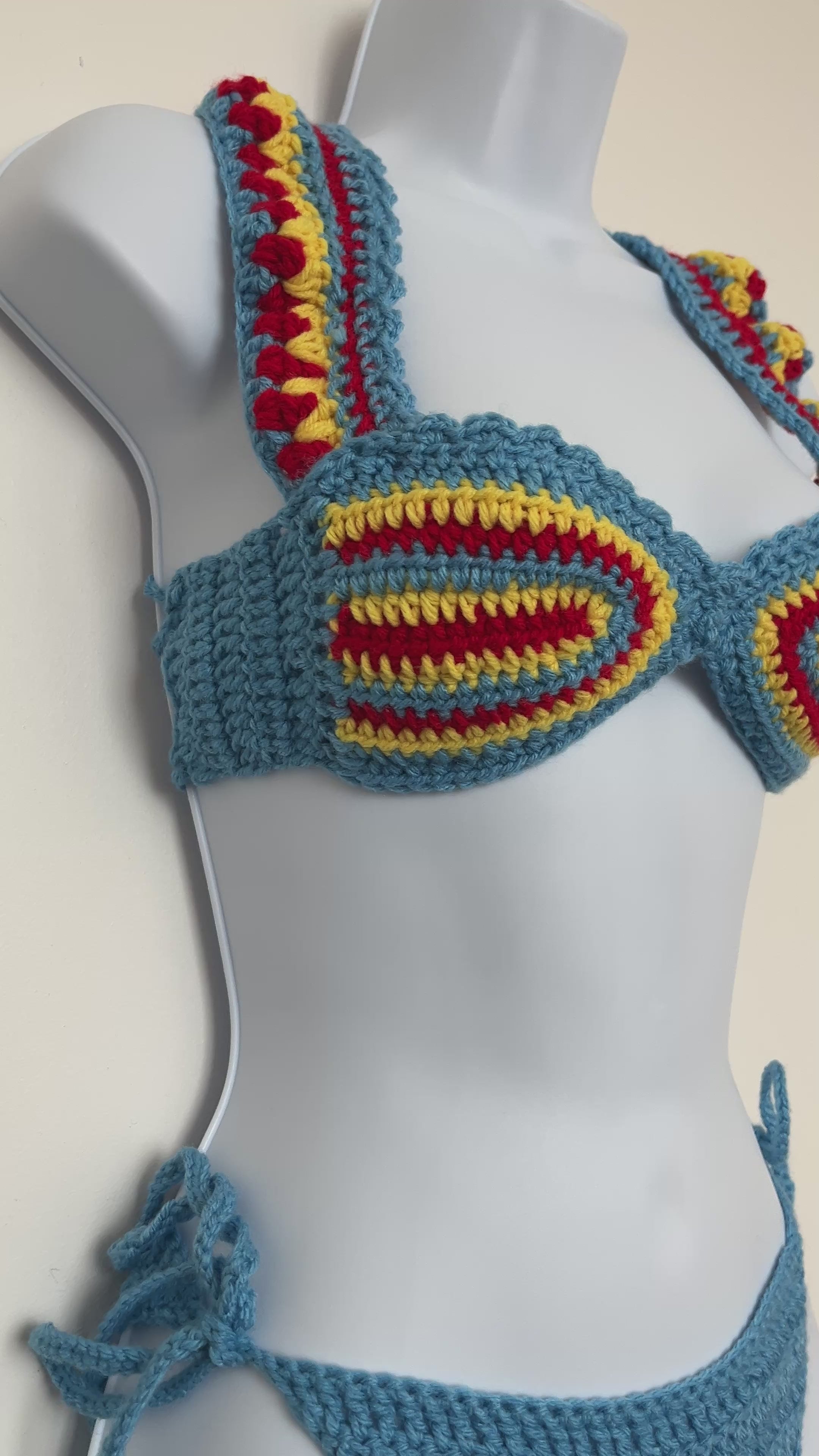 🌈 Retro Bold Crochet Swimsuit Set – Custom Colors Available